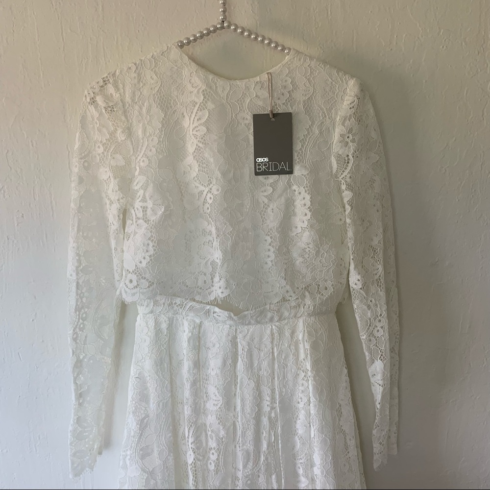 ASOS BRIDAL EDITION Grace Lace Long Sleeve Crop Top Maxi Wedding Dress - Picture 8 of 16